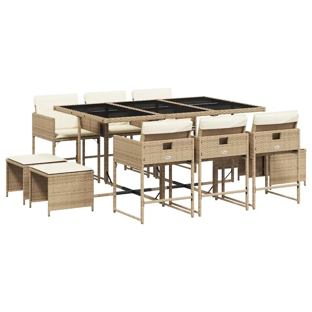 Set da Pranzo da Giardino 11 pz con Cuscini Beige in Polyrattan 3211330