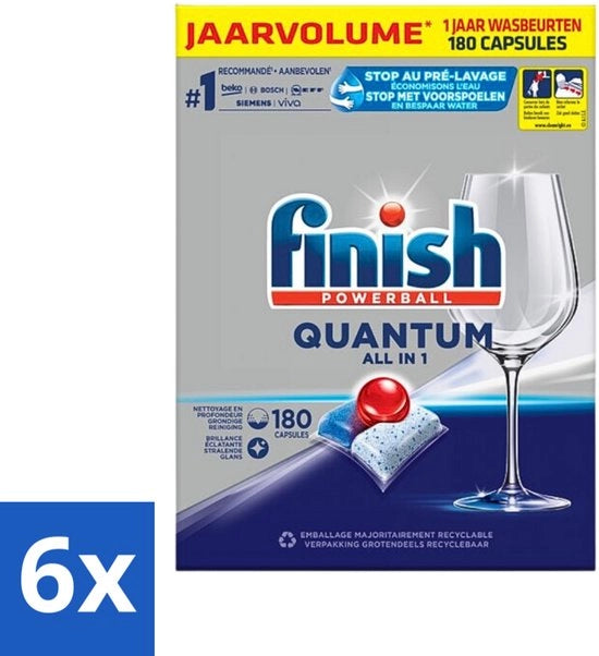 6 x Capsule per Lavastoviglie - Quantum Tutti in Uno - 180 Capsule - Lavaggio Profondo - Brillantezza - Lavastoviglie - 180 pezzi
