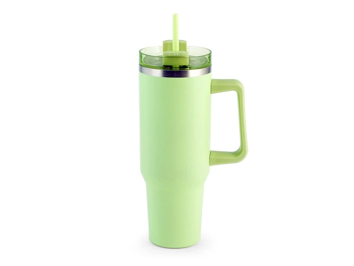 Mug termico verde in acciaio con cannuccia lt 1,2