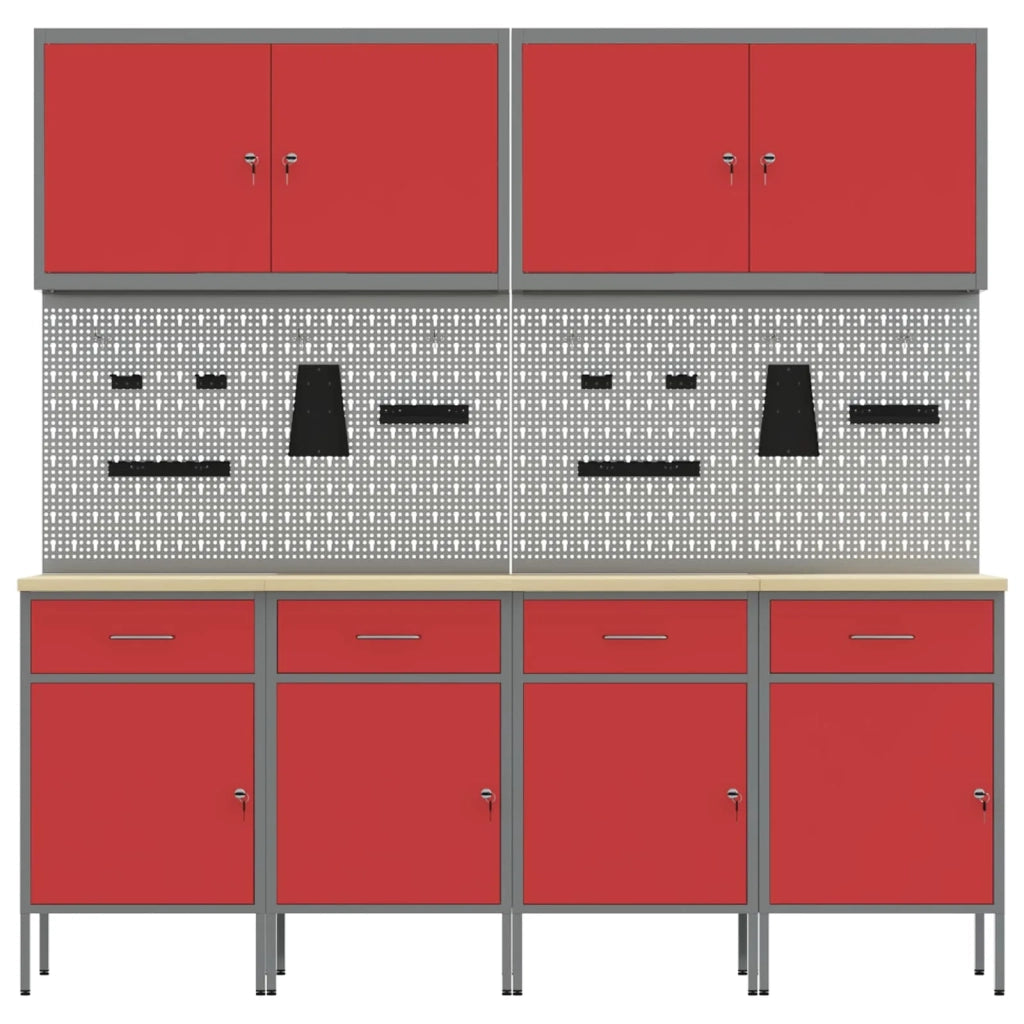 Mobile da lavoro 10 pcs Rosso Legno ingegnerizzato e acciaio 3321483