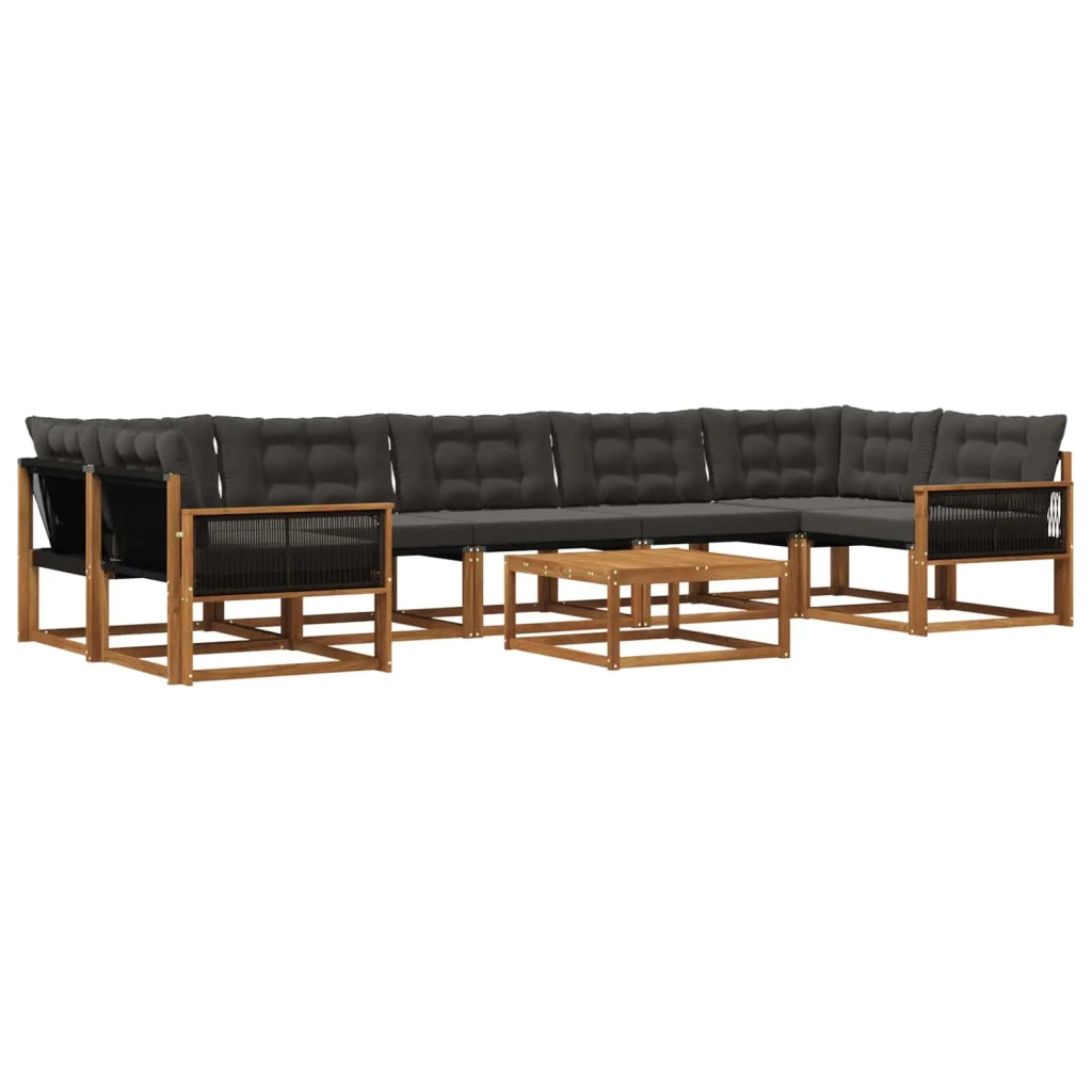 Set di divani da esterno con cuscino 8 pcs Naturale e Nero
