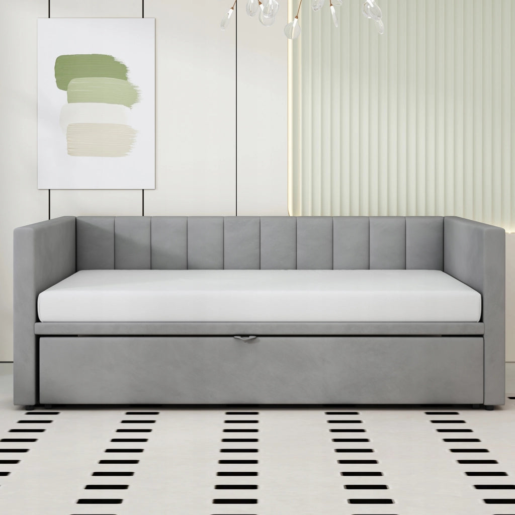 Divano letto 90x200 - Xylo - Grigio, velluto, senza materasso