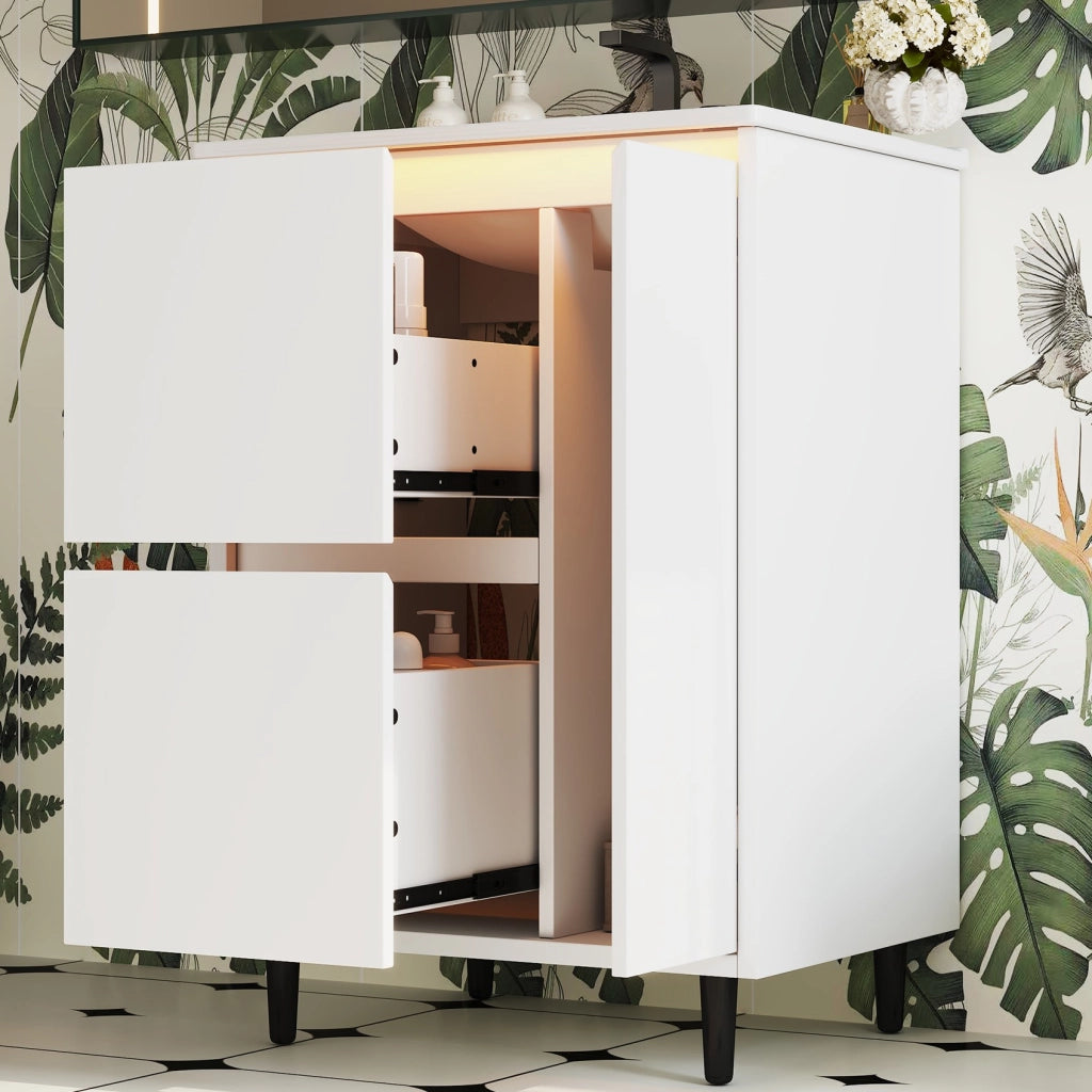 Mobile sottolavabo con lavabo in ceramica, 2 cassetti e 1 anta, per bagno, bianco, 61 × 46,5 × 87 cm