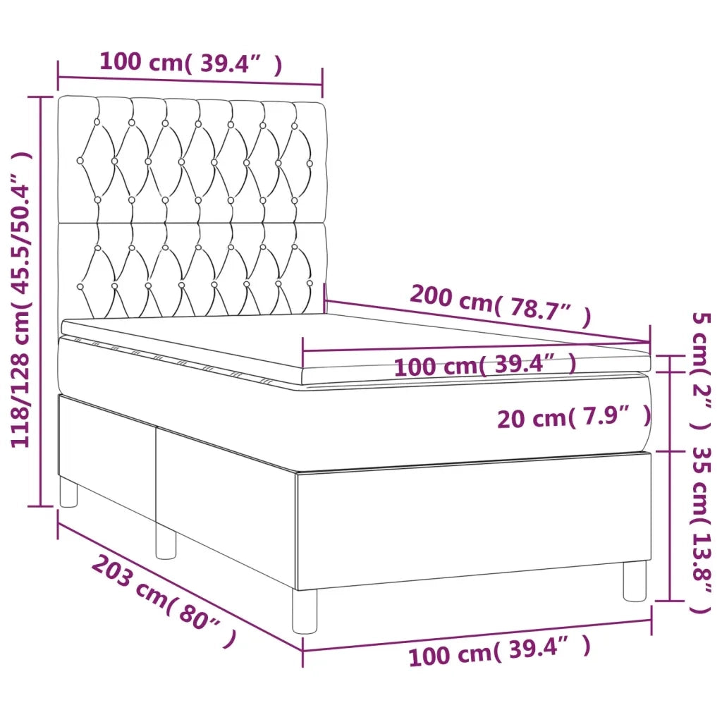 Letto a Molle con Materasso e LED Nero 100x200 cm in Velluto 3136289