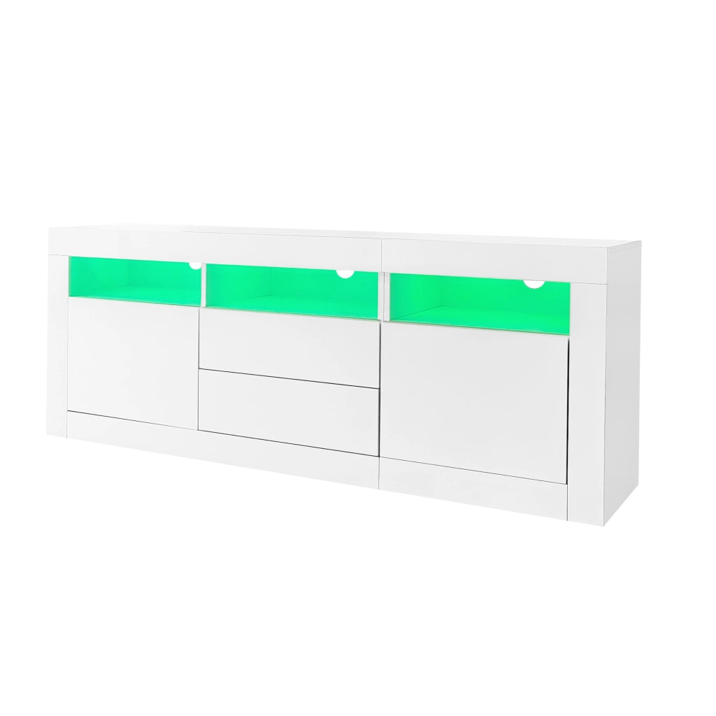 Mobile TV con LED ¨C MINIMAL ¨C Bianco Lucido, 160x35x60 cm, 2 Ante, 2 Cassetti, 3 Ripiani