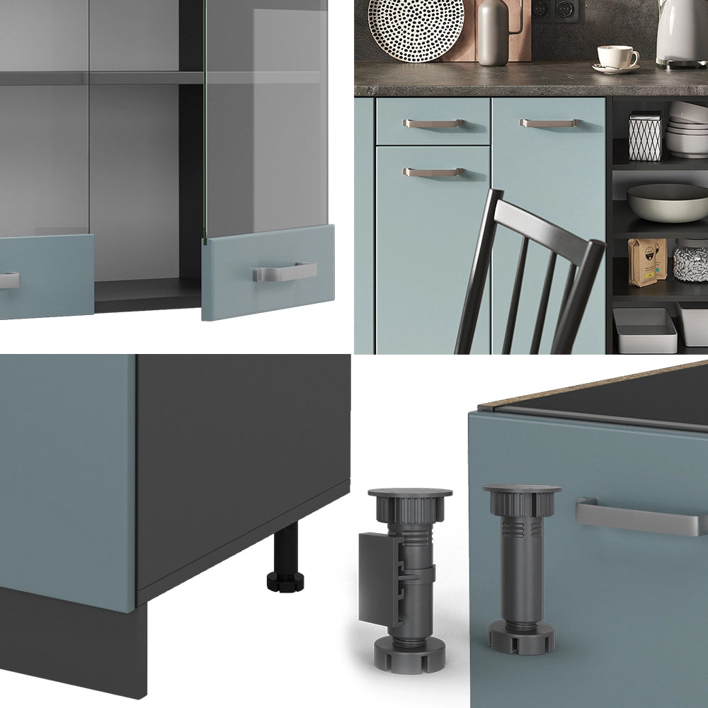Cucina componibile R-Line Grigio-blu/Antracite 240 cm senza piano di lavoro Vicco