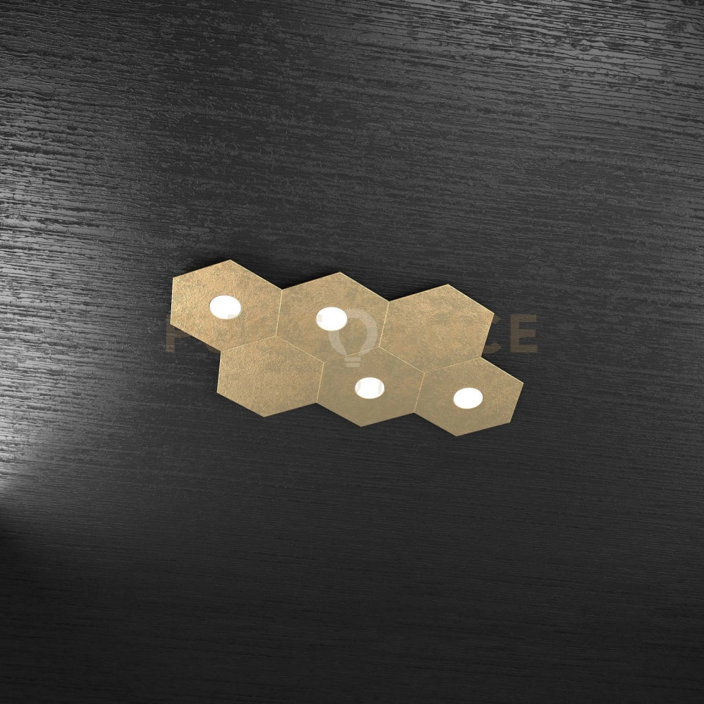 HEXAGON APPLIQUE-PLAFONIERA 4 LUCI + 2 DECORATIVO FOGLIA ORO 1142-4L2D-FO