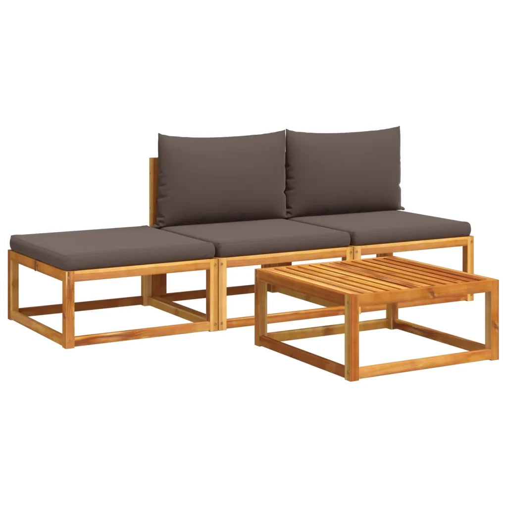 Set di divani da giardino 4 pz | Set Salotto da Giardino con cuscini in legno di acacia e rattan
