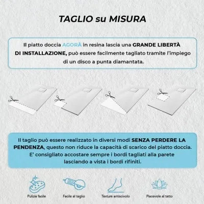 Piatto doccia 90x90 cm bianco effetto pietra in resina riducibile Agorà