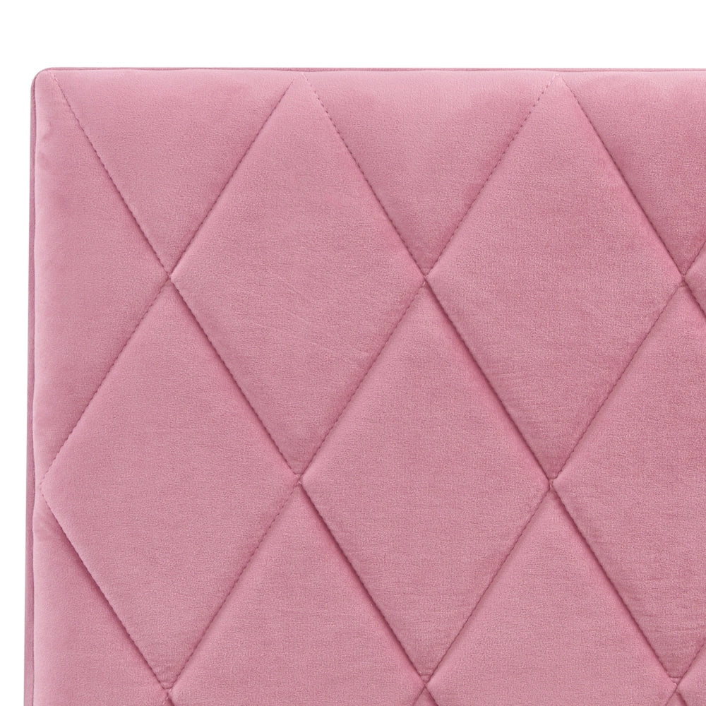 Letto contenitore Rivestimento in velluto rosa 140 x 200 cm con testiera trapuntata a diamante con base a doghe