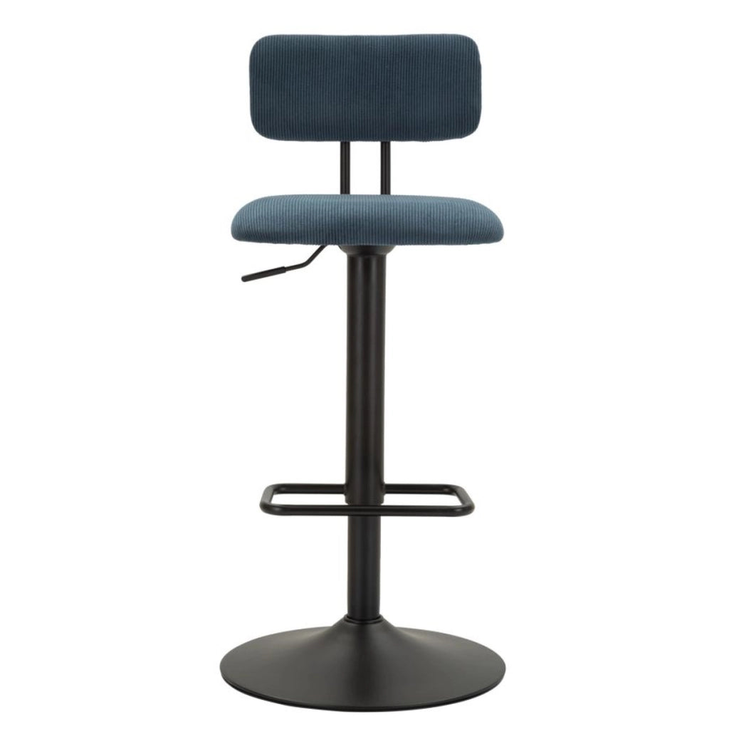 Set 2 sgabelli bar Light Navy blu con schienale, struttura nera regolabili in altezza