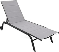 Lettino da Giardino Regolabile con 5 Inclinazioni Cleo in Acciaio e Textilene Imbottito Grigio
