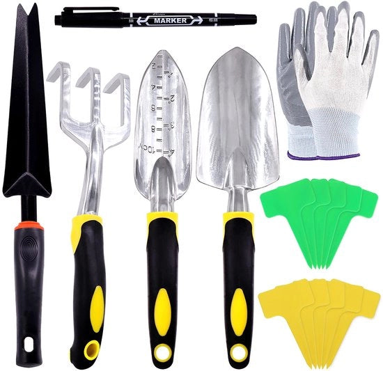 Set di attrezzi da giardinaggio e accessori 47 pezzi, acciaio inox con maniglia ergonomico in gomma
