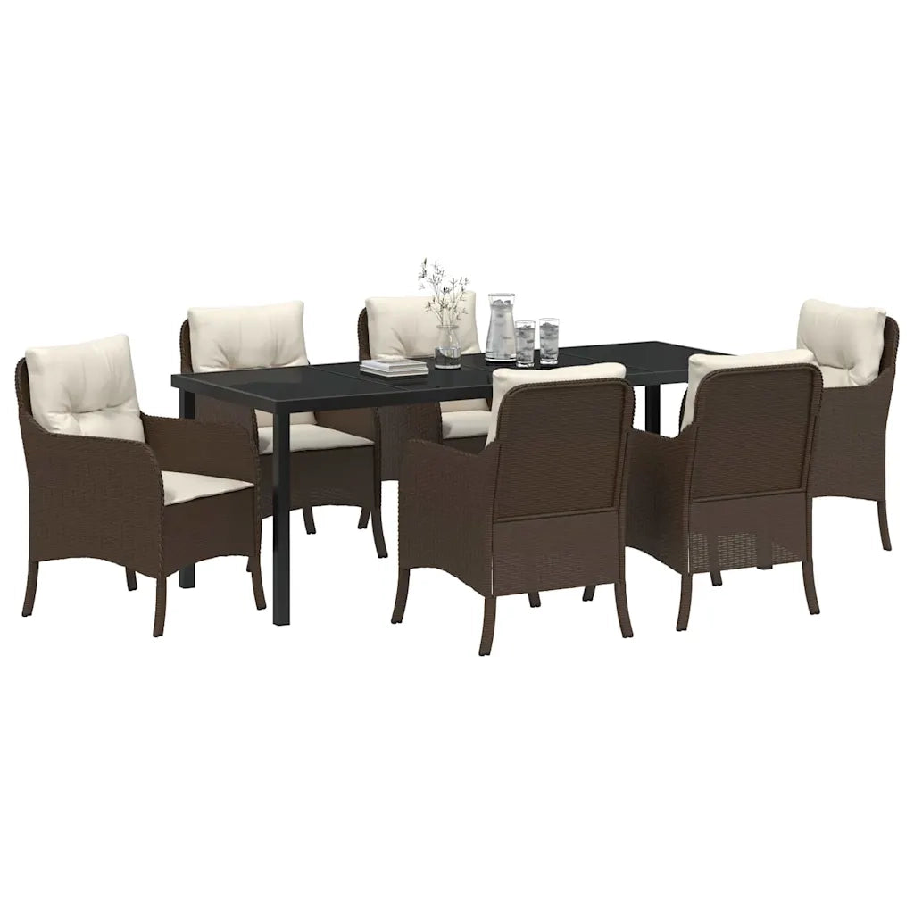 Set da Pranzo per Giardino con cuscino 7 pcs Marrone polyrattan 3380160