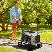 Carrello pieghevole con cestello rimovibile 4 ruote con freni tessuto Oxford marrone chiaro 81 × 58 × 97,5 cm