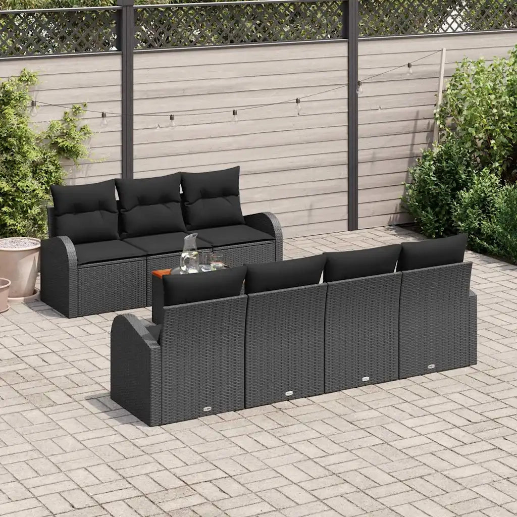 Set Divano da Giardino con archiviazione 8 pcs Nero polyrattan