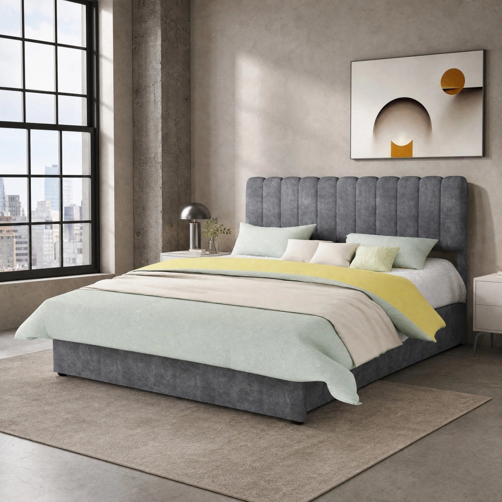 Letto imbottito per materasso 160x200 cm in velluto olandese; grigio