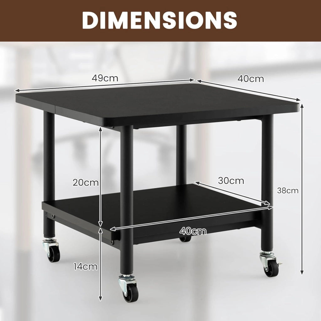 Carrello Stampante con 2 Ripiani, Mobile Ripiano per Stampante, Supporto per Stampant Girevole, Scaffale a 2 Livelli, Portaoggetti con Ruote, 3 Colori (Nero)