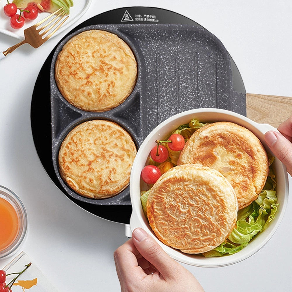 Trade Shop - Padella Pancake 3 Scomparti In Lega Di Alluminio Antiaderente Per Cuocere 3 In 1 -