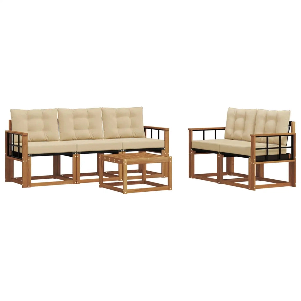 Set di divani da esterno con cuscino 6 pcs Naturale e Beige