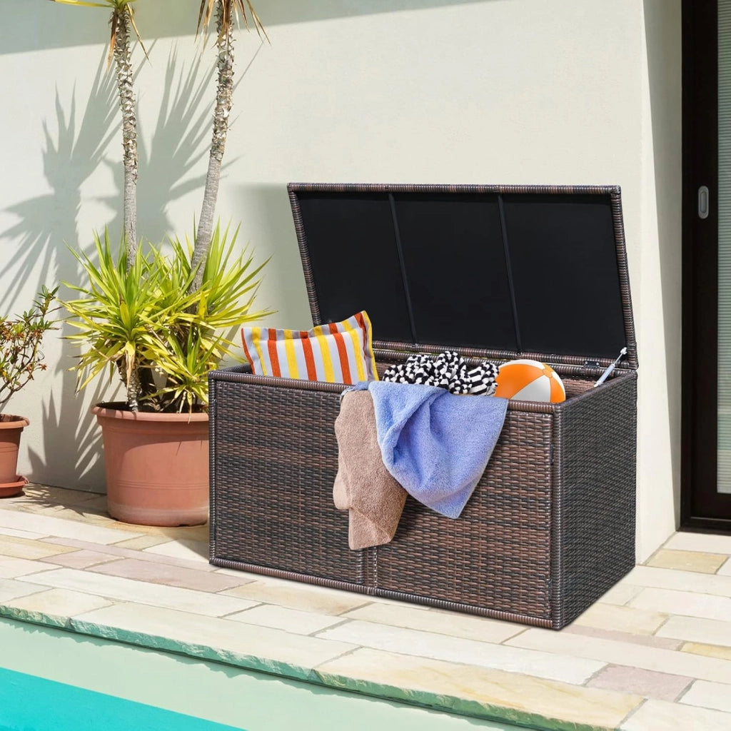 Cassapanca Per Esterni in Metallo e PE Rattan, Ideale Per Tenere in Ordine, 310 L,115 x 60 x 65/120 cm, 2 Colori (Marrone)