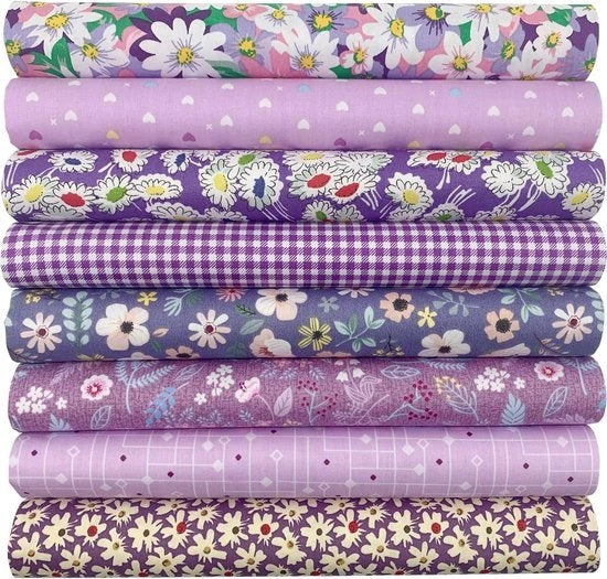 Tessuto quadrato di cotone patchwork per cucito e quilting, 50 x 50 cm, 8 pezzi, colore viola