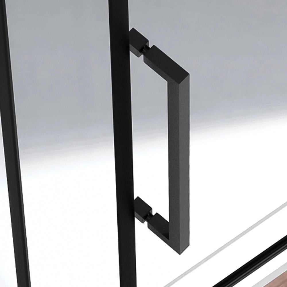 Box doccia angolare a soffietto 80x80 in vetro temperato trasparente con profili nero opaco Neos