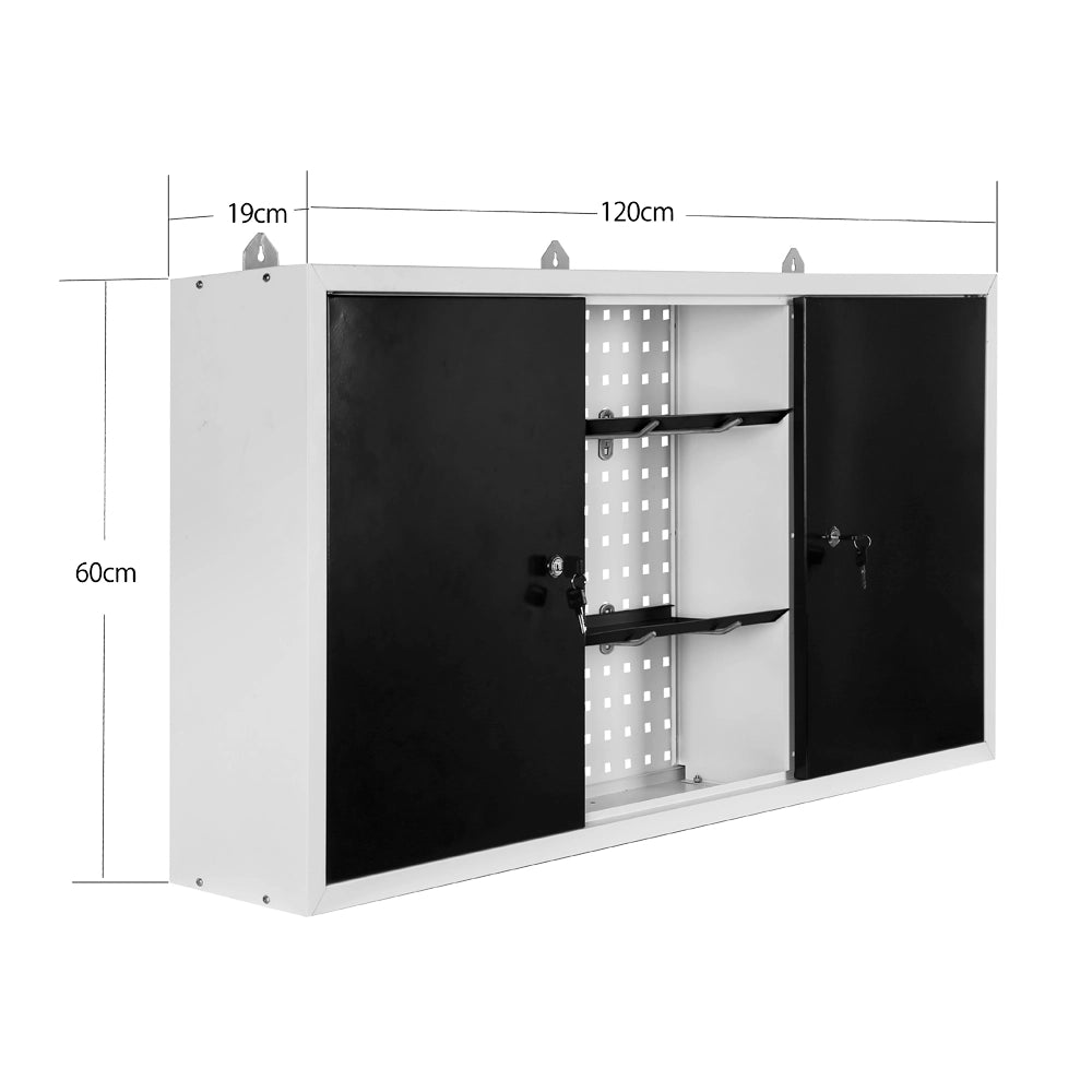 Armadio attrezzi con pensile & parete portattrezzi con 3 pannelli perforati e accessori