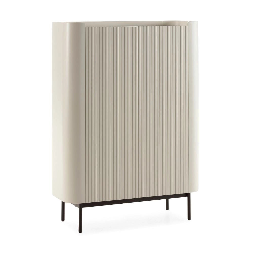 Credenza alta Willa18929 con 2 ante effetto cannettato colore crema 100x40x140H - Eleganza e capienza