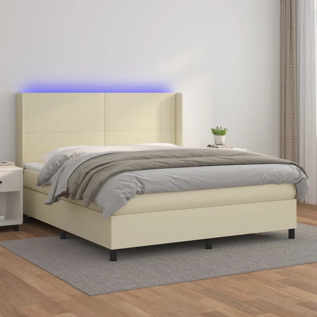 Giroletto a Molle con Materasso e LED Crema 160x200 cm 3139273