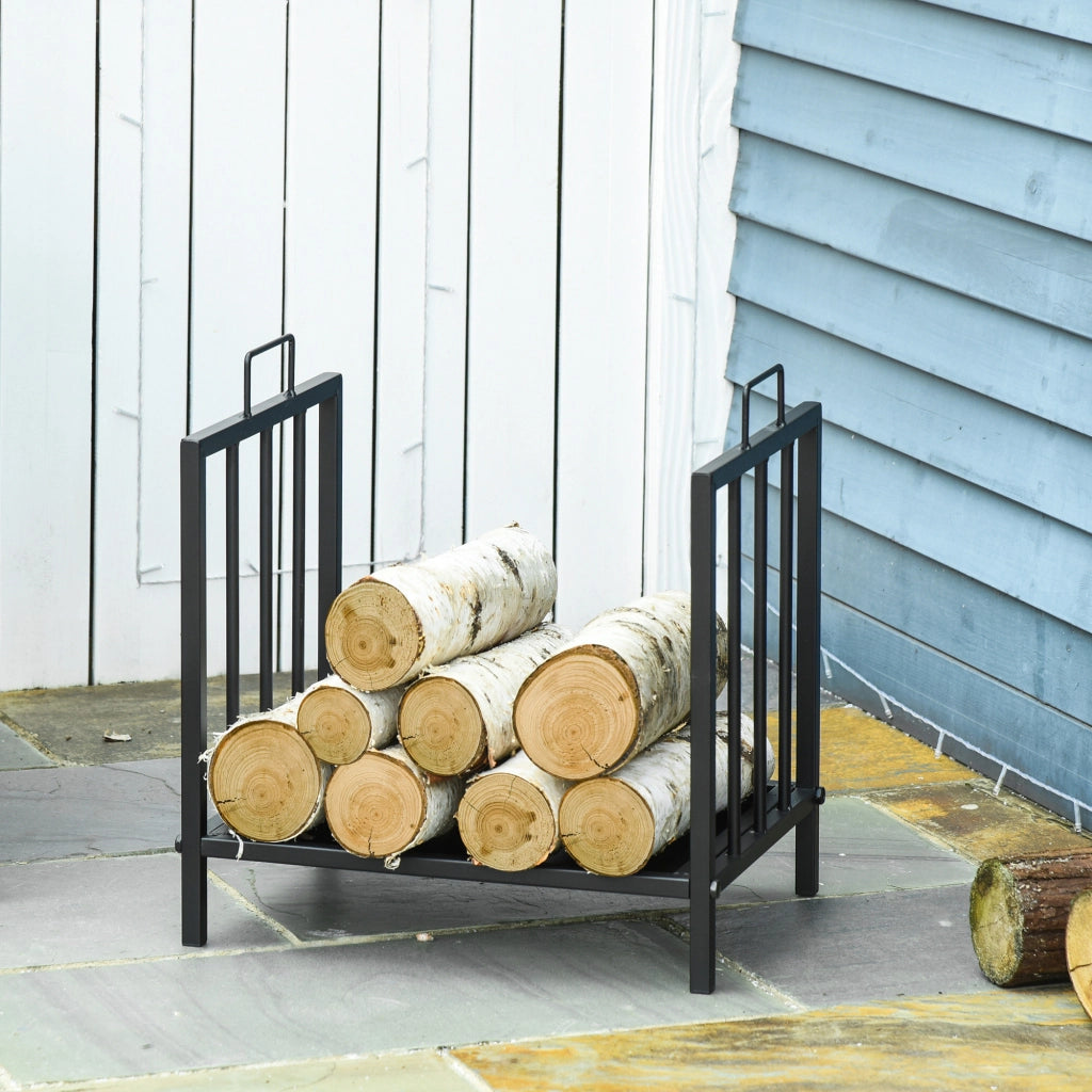 EasyComfort Portalegna da Interno ed Esterno in Metallo con 2 Manici e Base Rialzata, 39x32.5x46cm, Nero