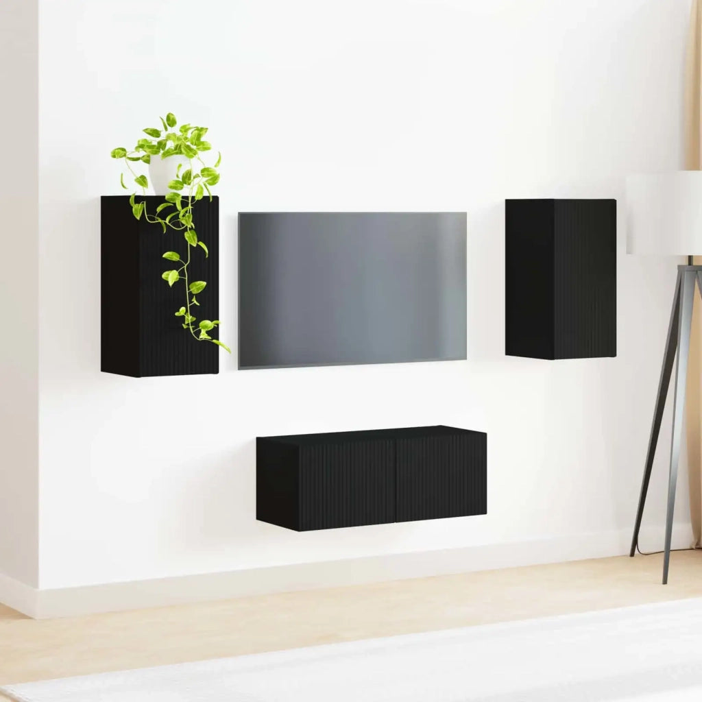 Set mobile TV Montaggio a parete 2 pcs Nero Legno multistrato 3408962
