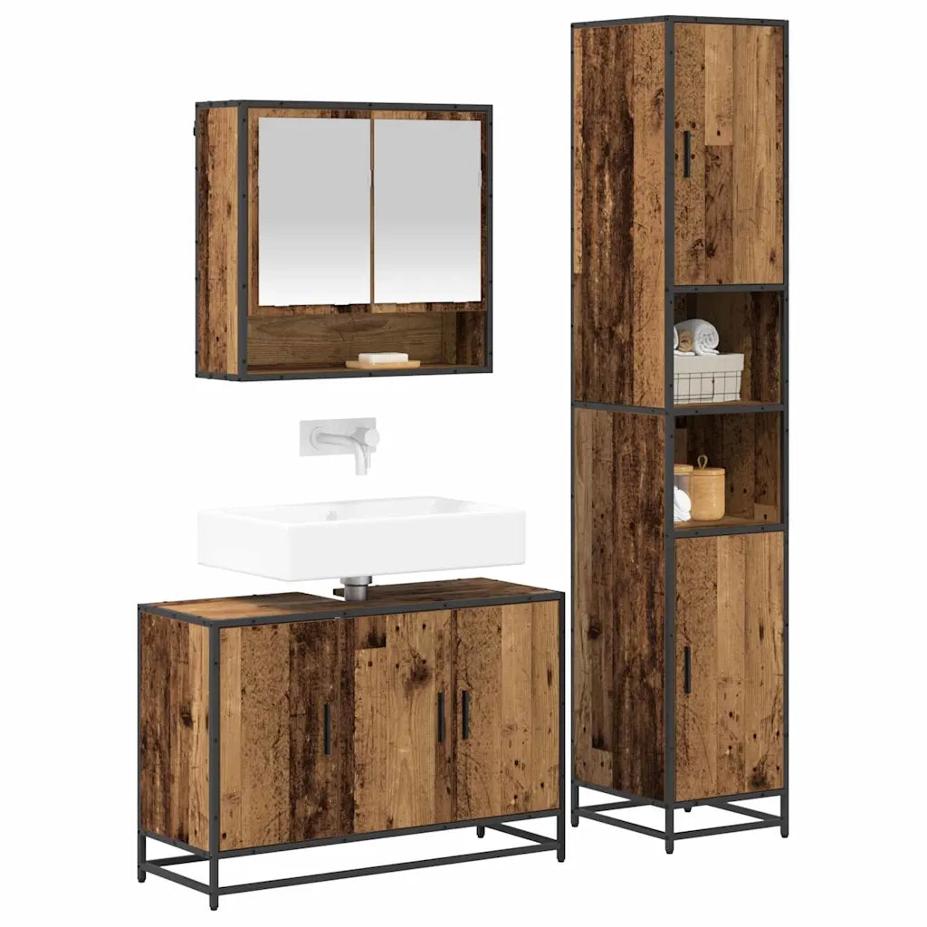 Set di mobili per il bagno con lo scaffale 3 pcs Legno vecchio 3402348
