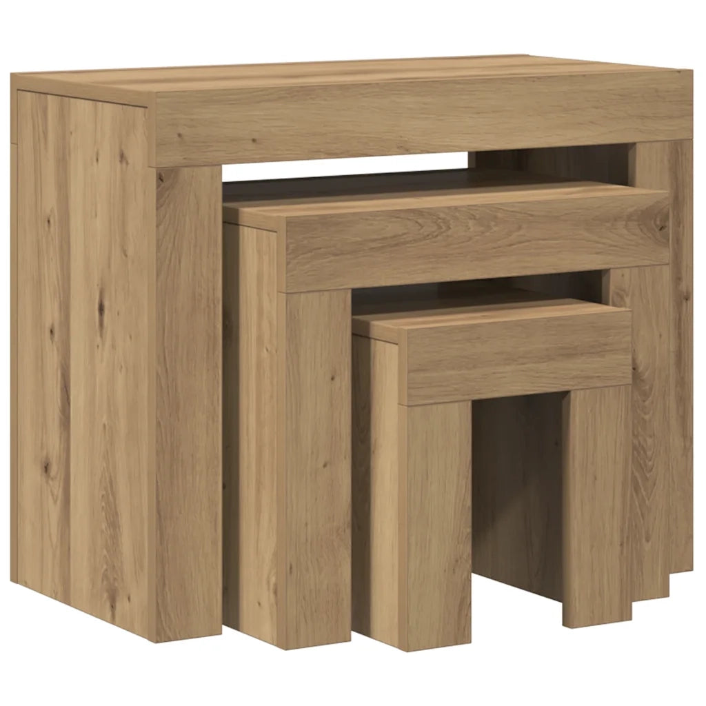 Tavolini Impilabili 3 pz Rovere Artigianale in Truciolato 856673