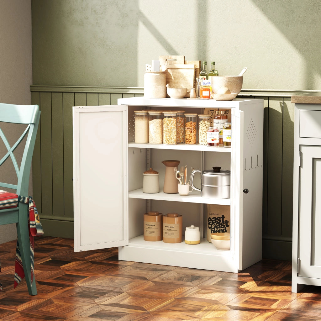 Mobile contenitore con 2 ripiani regolabili e ganci, per cucina e bagno, in metallo bianco, 88 × 70 × 35 cm