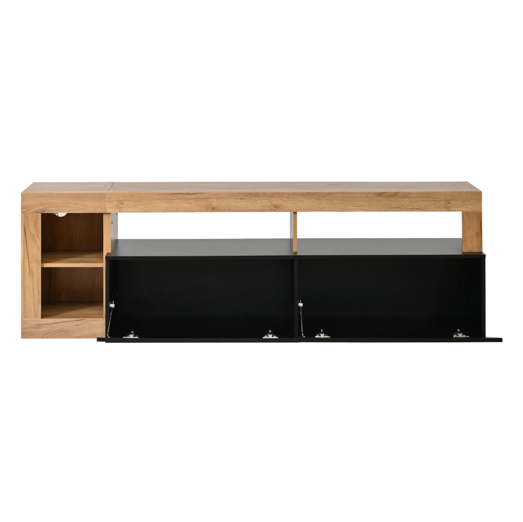 Mobile TV 184x42x58 cm con illuminazione LED e vani aperti in truciolare nero naturale