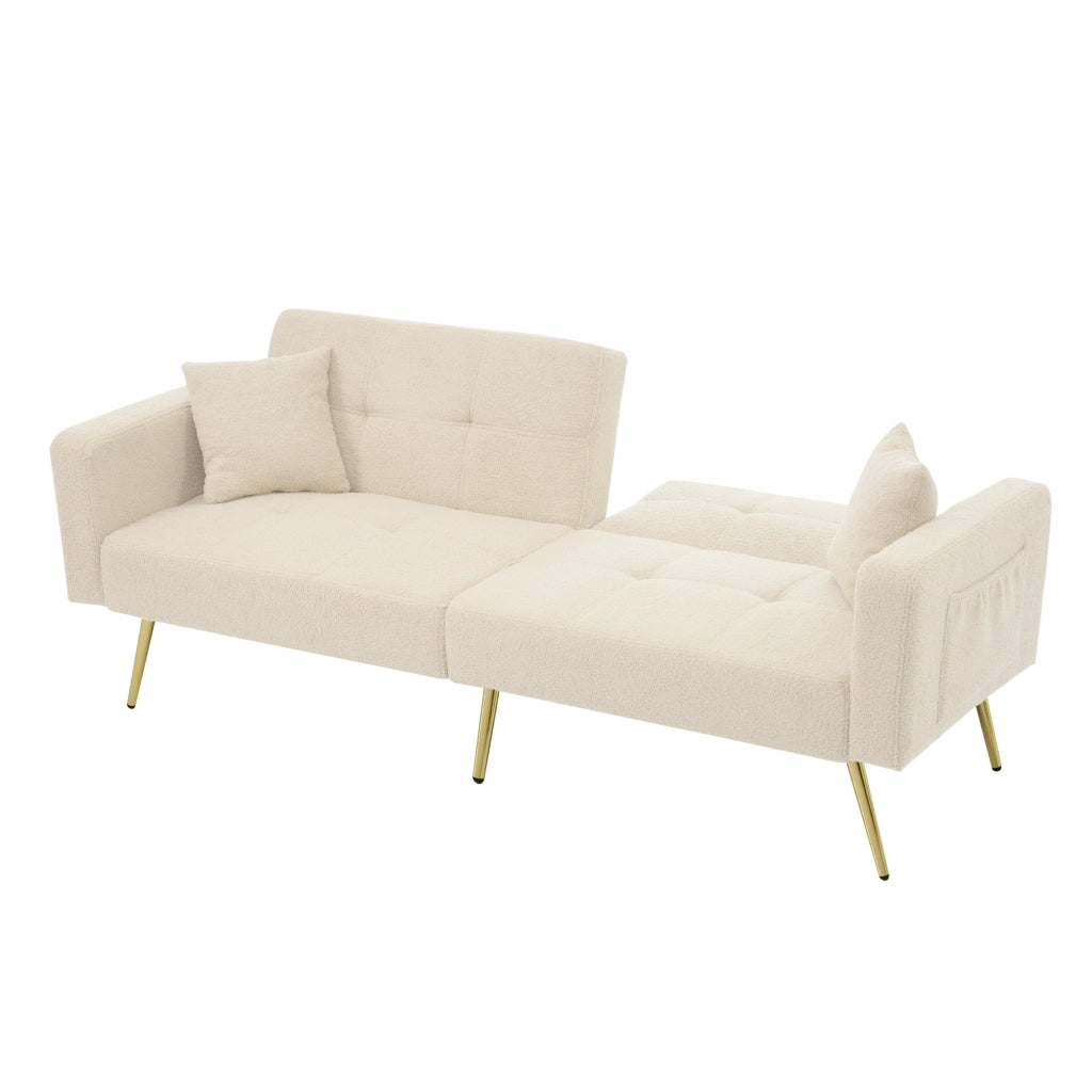 Divano Letto con Schienale Regolabile 105° 138° 180° e Tasche Laterali, Schiuma, Beige, 175 × 64 × 72 cm