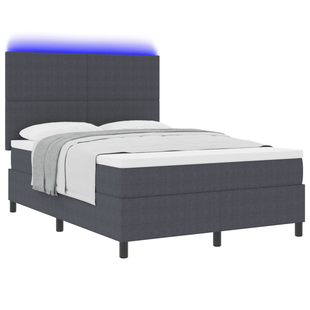 Letto con Box Spring con Materasso & Luce LED Grigio Scuro 160x200 cm Tessuto Vellutato