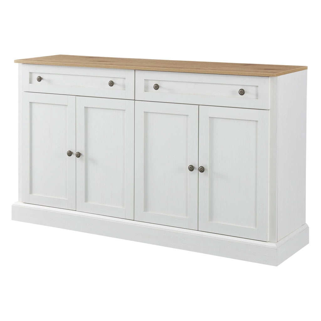 Credenza con 4 Ante e 2 Cassetti ¨C MINIMAL ¨C Bianco Antico/Legno Naturale, 150x86x40 cm