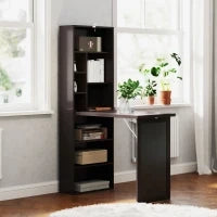 Scrivania Moderna Pieghevole con Libreria e Lavagna, in Legno e Metallo, 98x51x153 cm, Marrone