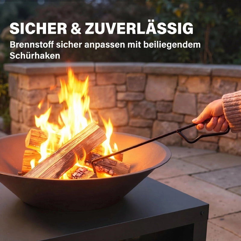 BRACIERE con ripiano porta-legna e attizzatoio 60x60x49,5 cm Metallo Nero