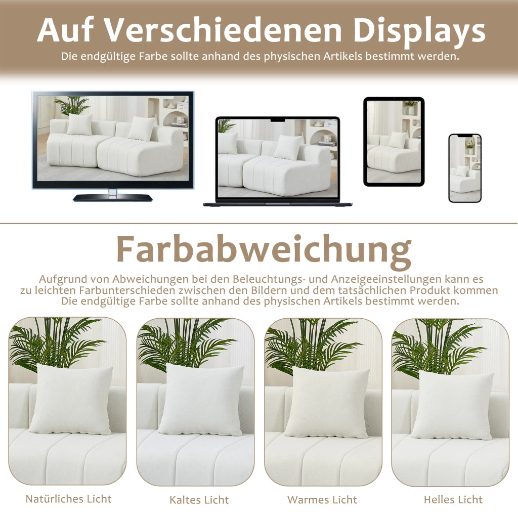 DIVANO MODULARE CURVO A 6 POSTI Beige in Chenille con 2 cuscini