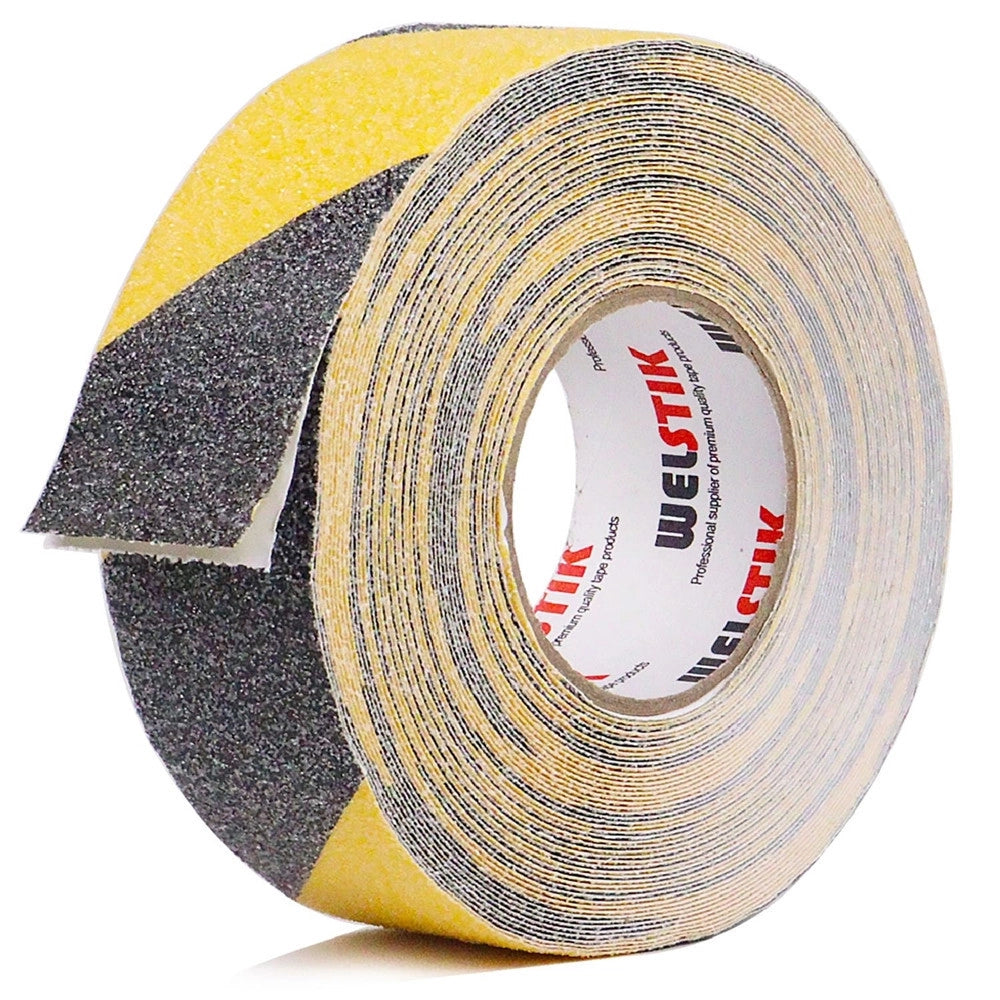 Trade Shop - Nastro Antiscivolo Alta Resistenza Sicurezza Antiattrito Battistrada 2,5cmx5mt Nero/giallo -