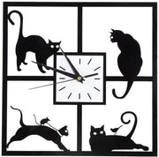 Orologio da parete moderno con design gatto nero, telaio in alluminio e gatto in vetro - Orologio da parete silenzioso per la sala da soggiorno