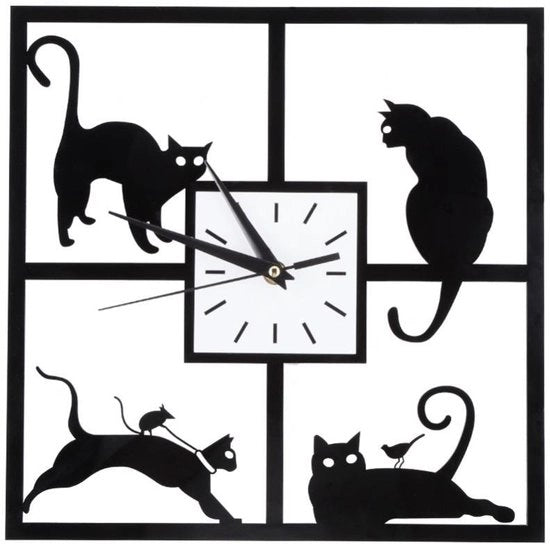 Orologio da parete moderno con design gatto nero, telaio in alluminio e gatto in vetro - Orologio da parete silenzioso per la sala da soggiorno