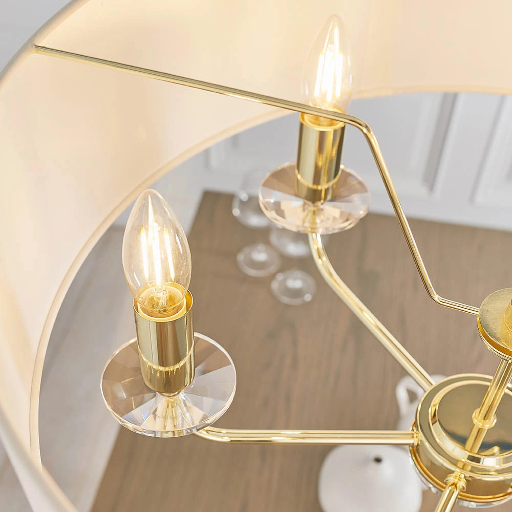 Lampadario 6 luci ottone paralume bianco E14 Nixon Endon
