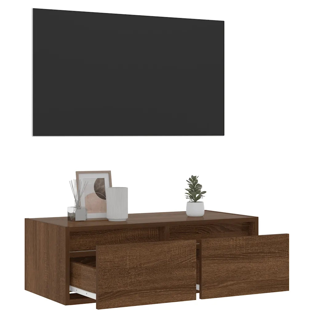 vidaXL Mobile Porta TV con Luci LED Rovere Marrone 75x35,5x25 cm