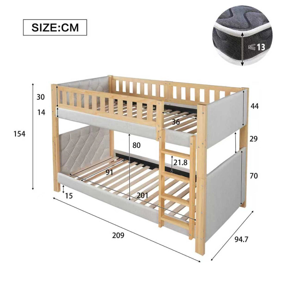 OKWISH Letto a Castello 90×200 cm, Letto Singolo con Scala Dritta 4 Gradini, Sponde e Bordo Antiurto, senza Materasso, Grigio