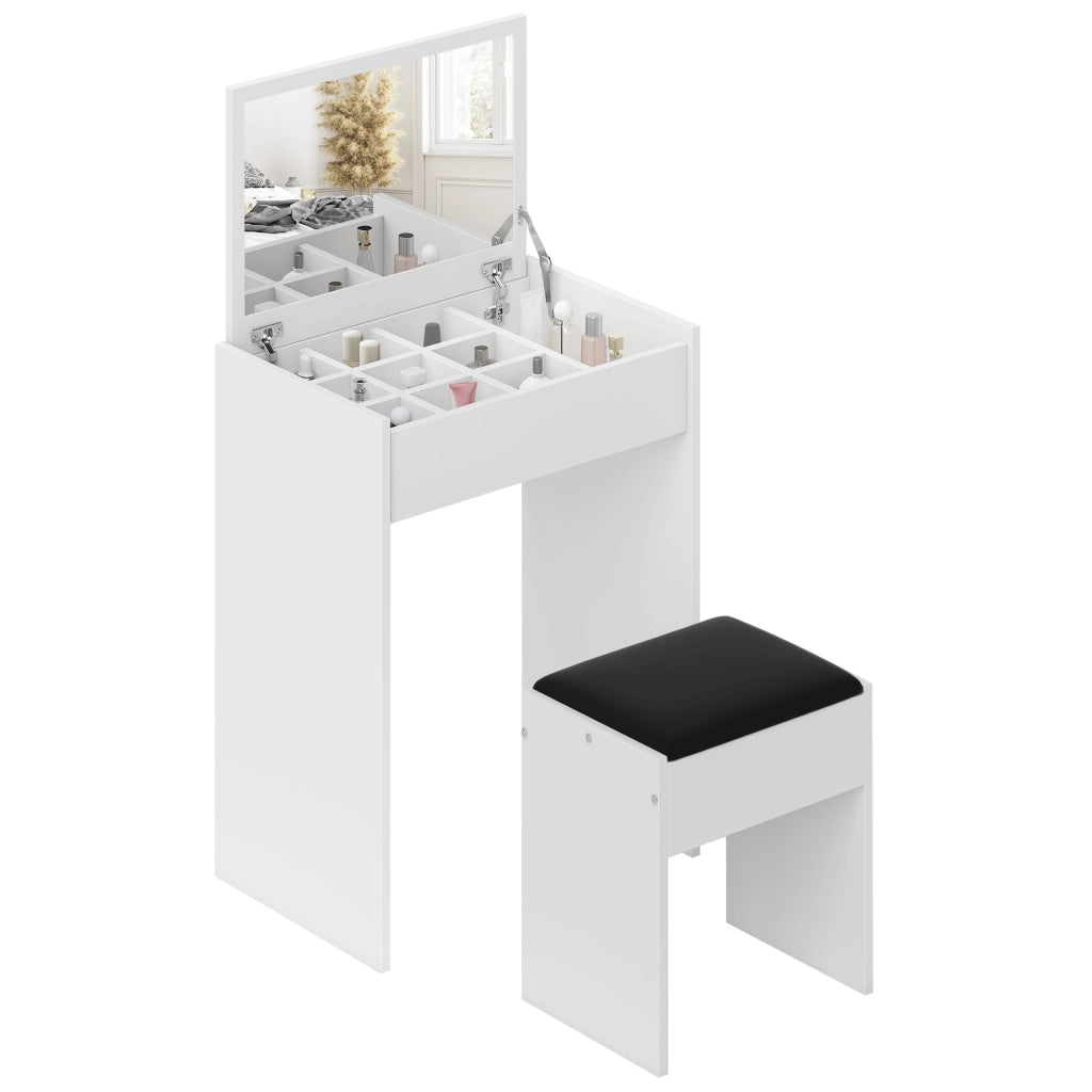 Postazione Trucco con Specchio Richiudibile ¨C Zephmum ¨C MDF Bianco, 60x40x79 cm