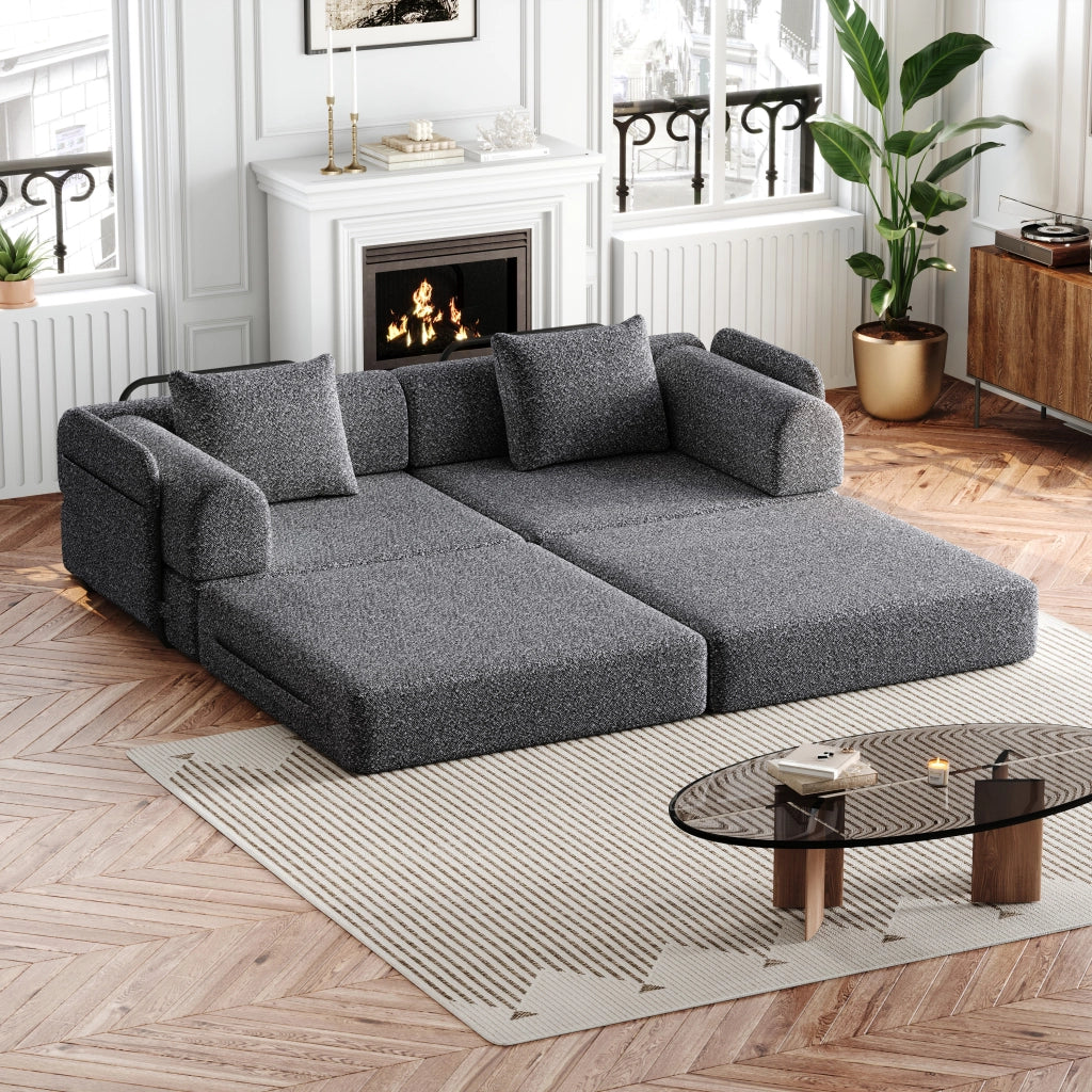 DIVANO LETTO 2-in-1 con vano bracciolo, Chenille Grigio